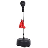 HOMCOM Punchingball Set Boxen Training Set Standboxsack mit Rote Handschuhe höhenverstellbar PU+Stahl+PE ø48 x H136-154