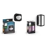 Philips Hue Bewegungssensor für den Aussenbereich, integrierter Tageslichtsensor, schwarz + White and Color Ambiance LED Wandleuchte Impress (schmal), für den Aussenb