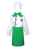 YiZYiF Unisex Kinder Chef Kostüm Jacke Küchenschürze Mütze Gastronomie Küchen Bekleidung Fasching Karneval Party Rollenspiel Outfit Set Grün_B 116-122/6-7 J