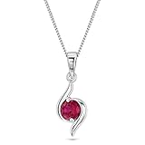 Miore Kette Damen Halskette mit runden Anhänger Edelstein/Geburtsstein Rubin in rot Kette aus Weißgold 9 Karat / 375 Gold, Halsschmuck 45 cm lang