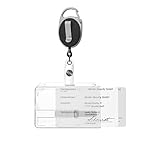 Karteo Ausweishülle mit Ausweishalter ausziehbar [1 Stück] schwarz mit Clip und Karabinerhaken Kartenhalter horizontal für zwei Karten transp