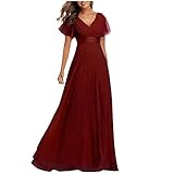 routinfly Kleid für Frauen, Frauen Big Swing V-Ausschnitt Kleid Chiffon Elastisch Bankett Brautjungfer Abendkleid Cocktail Homecoming