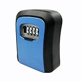 YZWHKJ SchlüSseltresor Key Lock Box Wandmontierte Aluminiumlegierungsschlüssel Safe Box Weatherfest 4-stellige Kombination Key Storage Lock Box Indoor Outdoo SchlüSselsafe (Color : Blue)