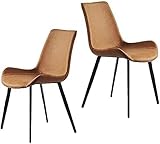 JFIA65A Modern Esszimmerstühle 2er Set Matt PU Sattelleder Gepolsterte Akzentstühle Mid Century Modern Stühle Metallstühle Chair Für Küche,Esszimmer,Schlafzimmer,Wohnzimmer Beistellstühle S