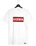 SAEBIS Herren T-Shirt - 100% Baumwolle - weiß/schwarz (Red Box, M)