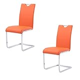 FASZFSAF Freischwinger Schwingstuhl 2er Set, Esszimmerstuhl mit Metall-Gestell Bezug aus Kunstleder, Moderner KüChenstuhl,Retro Stuhl Beistelltisch,Orange,41x44x96.5