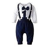 Mein erster Geburtstag Baby Jungen Bekleidungssets Neugeborenes Jungen Hosenträger Hose + Fliege Krawatte Strampler T Shirt Anzug Gentleman Festliche Taufe Hochzeit Langarm Baby Ostern O
