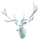 Desktop-Skulptur Harz Hirsche Kopf Skulptur Tier Statue Hirsche Kopf Wand Hängen Handwerk Tier Kopf Wand Anhänger Dekoration Kunst Figuren Wohnaccessoires (Color : White, Size : 54 * 42CM)