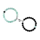 QWEQWE 2 Teile/Satz Natürliche Steinperlen Armband for Liebhaber Herz Anziehungspaar Paar Armbänder Freunde Schmuck Geschenk Bangles (Metal Color : Lava-GRN Weathered)