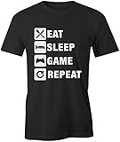 Eat Sleep Game Repeat Gaming Gamer Tee T-Shirt Xbox Playstation Unisex S Black