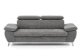 Mivano 3er-Sofa Gisele / Sofagarnitur mit Kopfteilverstellung und Armteilfunktion / 217 x 83 x 100 / Velours, G