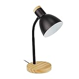 Relaxdays Schreibtischlampe, verstellbare Retro Tischlampe, Holzsockel & Metall, E14, 25 W, Büro, Höhe 39 cm, schwarz, 10034511