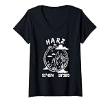 Damen Harz Koordinaten Berg Gebirge Reise Wandern Walpurgisnacht T-Shirt mit V