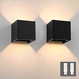 Klighten 2 Stücke LED Wandleuchte Innen Modern Up Down Wandlampe Mit Einer Ersetzbaren G9 LED Birne IP54 LED Wandbeleuchtung Innen & Außen Warmweiß 3000K Schw