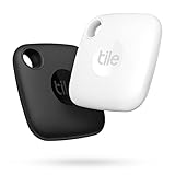 Tile Mate (2022) Bluetooth Schlüsselfinder, 2er Pack, 60m Reichweite, 1 Jahr Batterielaufzeit, inkl. Community Suchfunktion, iOS & Android App, Alexa & Google Home kompatibel, weiß/schw