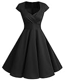 bbonlinedress 1950er Vintage Retro Cocktailkleid Rockabilly V-Ausschnitt Faltenrock Black 3XL