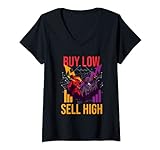 Damen Buy Low Sell High Daytrader Spekulant Aktien Bulle vs Bär T-Shirt mit V