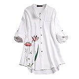 Damen Oberteile Leinenbluse für Damen XXXXXL Blumen Gedruckte Tunika Große Größen Volant Saum Tops Lockere Tunika Langarm Freizeit Tshirt Herbst Long Shirts Eleg