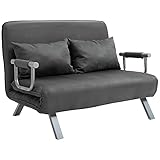 HOMCOM 2-Sitzer Schlafsofa mit Armlehne 3-in-1 Schlafsessel Gästebett Klappmatratze Klappbett Chaiselongue Multifunktion Wildlederimitat Grau 105 x 80 x 78