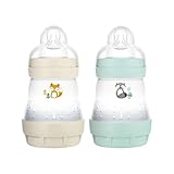 MAM Easy Start Anti-Colic Elements Babyflasche im 2er-Set (160 ml), Milchflasche für die Kombination mit dem Stillen, Baby Trinkflasche mit Bodenventil gegen Koliken, 0+ Monate, Fuchs/Waschb