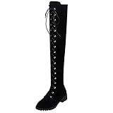 Birdsight Damen Overknee Stiefel zum Schnüren Flache Lange Boots mit Reißverschluss 3cm Absatz Bequem Winter Schuhe (Schwarz,44)
