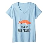 Damen Offizielles Schlafshirt schlafender Fuchs Geschenkidee T-Shirt mit V