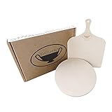 Bucchero® - Cordierit Rezeptheft + Holzschaufel für Pizza, Brot, Backofen, rund, 31 cm, komplettes S