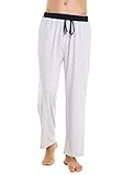 Uniexcosm Schlafanzughose Herren Baumwolle Lang Pyjamahose Freizeithose Nachtwäsche Sleep Hose mit Elastischem Bund und Tasche Loungewear Hellgrau L