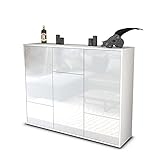 Stil.Zeit Highboard Kommode Mira - Korpus Weiss matt - Front Hochglanz-Design Weiß (136x108x35cm) - Push-to-Open Technik & hochwertigen Leichtlaufschienen - Made in Germany