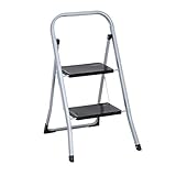 Trittleiter 2 Stufen Leiter Klapptritt Klappleiter Klapptreppe Tritt Haushaltstritt Stehleiter Sprossenleiter klappbar faltbar bis 150 kg (2 Stufen, silber)