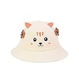 YOUANG Kinder Fischerhut für Herbst und Winter, reine Baumwolle, niedlicher Frosch und glückliches Kätzchen, Topfhut für Jungen und Mädchen, weiß, 2 J