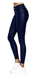 MCWJDSD Frauen Lederhose Stretch Skinny Leggings Hohe Taille Hosen, Elastische Skinny Sexy Kunstleder PU Kunstleder Effekt Leggings Hosen Damen (Color : Blue, Size : XL)
