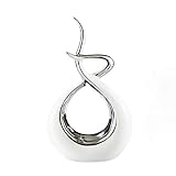 OMVOVSO Keramik Dekorationsobjekt Silber, Keramik Tischdekoration Skulptur, Wohnzimmer Moderne Dekoration Abstraktes Handwerk, Stilvolle Spirale Dekorationsgegenstände,Weiß