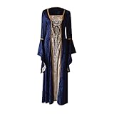 Mittelalterliche Kleid Damen Elegant Gothic Kleidung Damen Langarm Rundhals A-Linie Swing Kleider Renaissance Robe Kostüm Bodenlanges Rockabilly Kleid Festkleid Steampunk Kleid Maxik