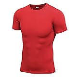 Sportshirt Herren Basic Slim Fit Rundhals Einfarbig Herren Shirt Sport Stretch Spleißen Kurzarm Herren Muskelshirt Wicking Schnelltrocknend Herren Laufshirt K-Red2 L