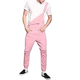 cinnamou Herren Urban Trend Herrenhose Strap Overall Jumpsuit Classics Washed Denim Overall Rosa Jeans Hosen mit T
