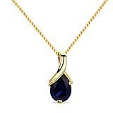 Orovi Schmuck Damen Halskette aus Gelbgold mit Tropfen Kettenanhänger Edelstein Geburtsstein des Monats September blauer Saphir Kette 14 Karat (585) G