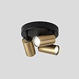 UimimiU Moderne Deckenstrahler, gerichtete Deckenmontage Lampe, einstellbar 3 Kopfakzent-Spot-Licht, Korridor-Galerie-Shop Runde Deckenstrahler, Gu10. Schienenbeleuchtung (Color : Black+Gold)
