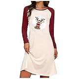 STOREYH Damen Weihnachten Druck BleistiftKleider Elegant Rundhals Langarm Wickel Tunika Tasche Slim Fit Knielang Kleid Etuikleid Party Festlich Abend Urlaubs Frauen Dress Karneval A-Linie Blusenk