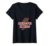 Damen I Scream for Ice Cream Lustig Buntes Sommer Design Geschenk T-Shirt mit V