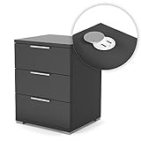 Vicco Nachtschrank Florenz Schublade Kommode Schwarz mit USB Ladestation USB-Hub