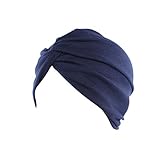 MoreChioce Damen Baumwolle Kopftücher,Elegante Frauen Elastic Bandana Muslim Kopfbedeckung Frauenalltags Turban für Haarverlust,Make up,Aktivität,Navy