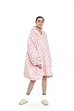 iyoimono Hoodie Decke für Damen Flanell Fleece Pullover Sweatshirt Decke Flauschige Sherpa TV-Decke mit Ärmeln Übergroße Kapuzen Pullover Kuscheldecke Einheitsgröße（Rosa weiße Punkte）
