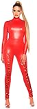 Firstclass Trendstore Langarm Catsuit für Damen Gr. 34 36 38 mit Schnürung, Lederoptik Overall Jumpsuit (OV19738 rot 20200036)