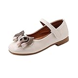 DEBAIJIA Mädchen Fläche Schuhe 2-9 Jahre Prinzessin Leder Kind Kinder Kleinkind Führen Sie Tanz Durch Gehen Weiche Sohle Gemütlich rutschfest EU 27 Weiß(Etikettengröße 26)