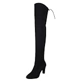 Damen Lange Röhre Stiefel SHOBDW Frauen Winter Mode Elegant Schnür Klassisch Solid mit Reißverschluss Stil Wildleder Stoff Overknee Stiefel Hohe Stiefeletten Schuhe Stöckelschuhe High H