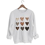 YANGQI Sweatshirt Damen Langarm Rundhals Print Pullover 3x3 Buntstift-gekritzel Herzförmig Muster Einfach Locker Freizeit Bluse Gerollte Ärmel Sportlish Oversized Fleece-Ob