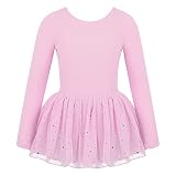 YiZYiF Kinder Mädchen Ballettanzug Langarm Ballettkleid Ballett Trikot Turnanzug mit glänzende Rock Tütü in Rosa Lavendel Himmelblau und Schwarz Rosa 104