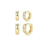 Creolen Gold Damen, Klein Ohrringe Gold Creolen für Damen Herren Mädchen (8mm/10mm) | 14k Vergoldet Creolen Huggie Schlafen Ohrringe Silber Schmuck Breite 3