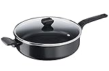 Tefal B55537 Easy Cook & Clean Schmorpfanne 28 cm | inkl. Glasdeckel | Antihaftversiegelung | sicher | Thermo-Signal | Diffusion Pfannenboden | gesundes Kochen | Schw